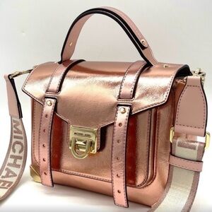 NWT Michael Kors Manhattan Medium Patent Satchel Crossbody Bag Primrose